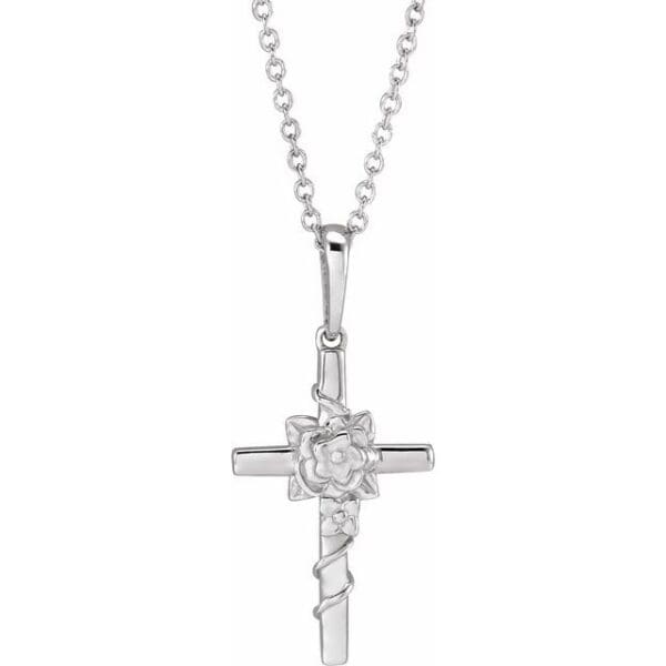 14K Yellow Floral Cross Pendant