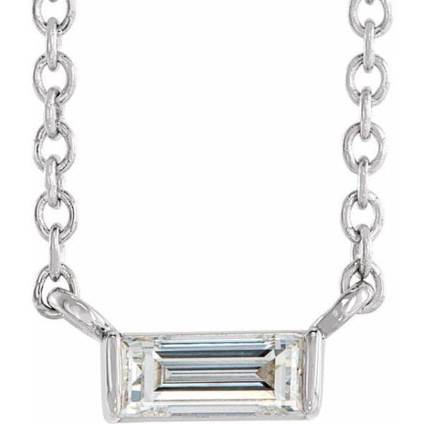 14K White 1/8 CT Natural Diamond Solitaire Necklace Center
