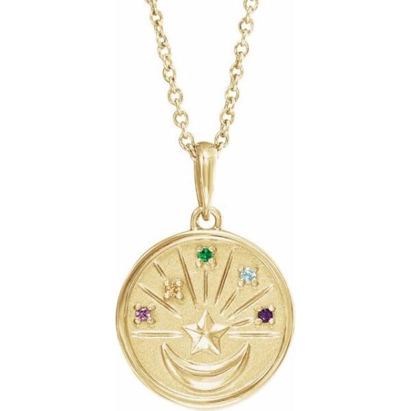 14K White Natural Multi-Gemstone Petite Moon & Star Pendant