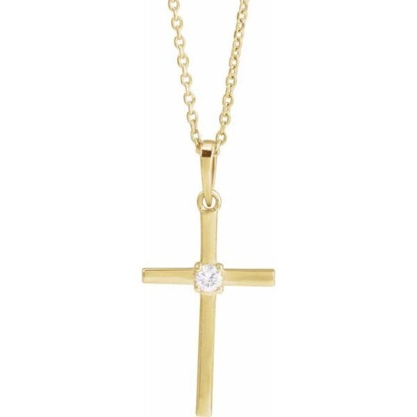 14K Yellow .015 CT Natural Diamond Cross Pendant