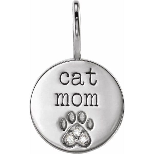 14K Yellow .01 CTW Natural Diamond Engraved Dog Mom Paw Print Charm/Pendant