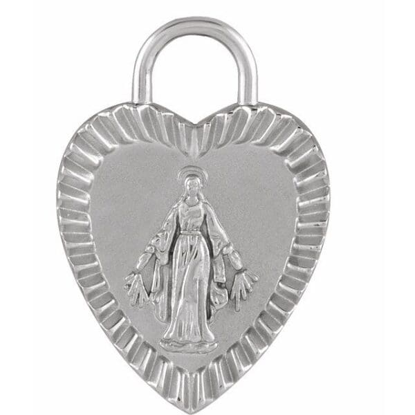 14K Rose 20x13.9 mm Miraculous Mary Heart Pendant