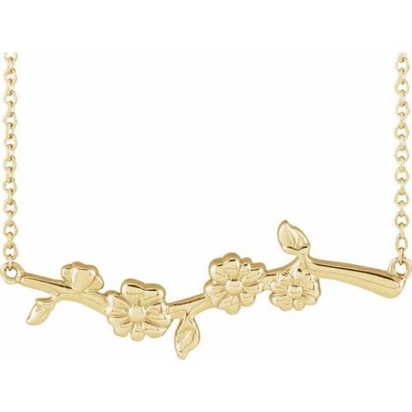 14K Yellow 31.3x10.4 mm Floral-Inspired Bar Necklace Center