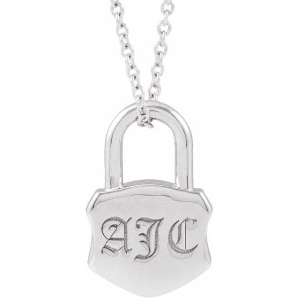14K White 15.3x10.1 mm Engravable Lock Pendant