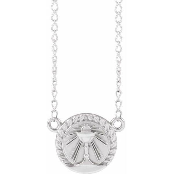 14K White 10.28x8 mm First Communion Youth 16" Necklace