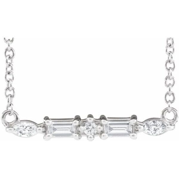 14K White Accented Bar Necklace Center