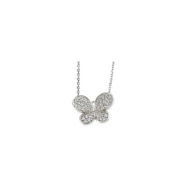 Sterling Silver Imitation White Cubic Zirconia Butterfly 18" Necklace