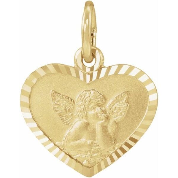 14K Yellow 12x9 mm Heart Cherub Angel Medal