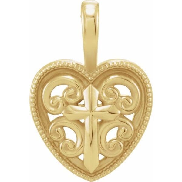 14K White 18.7x12.6 mm Cross and Heart Pendant