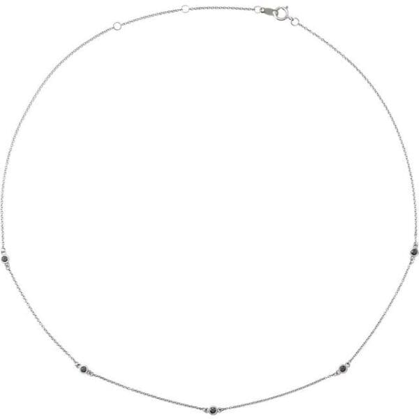 14K White 1/5 CTW Natural Black Diamond 3-Station 16-18" Necklace