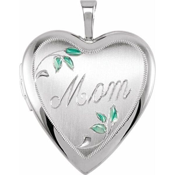 Sterling Silver 25.1x19.3 mm Heart Mom Locket with Color