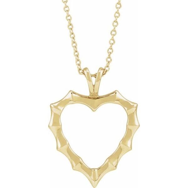 14K Yellow Bamboo Heart Pendant