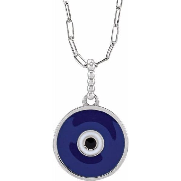 14K Yellow Blue Enamel Evil Eye Pendant