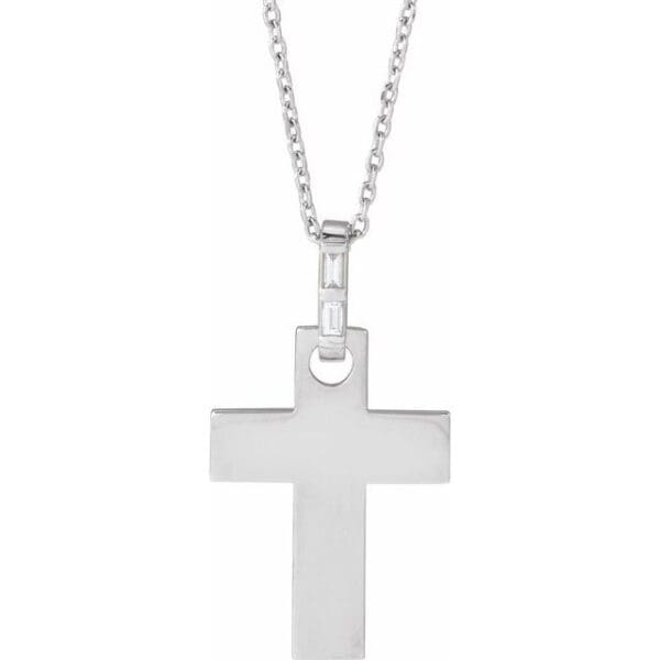 14K Yellow 2x1 mm Straight Baguette Accented Cross 16-18" Necklace Mounting