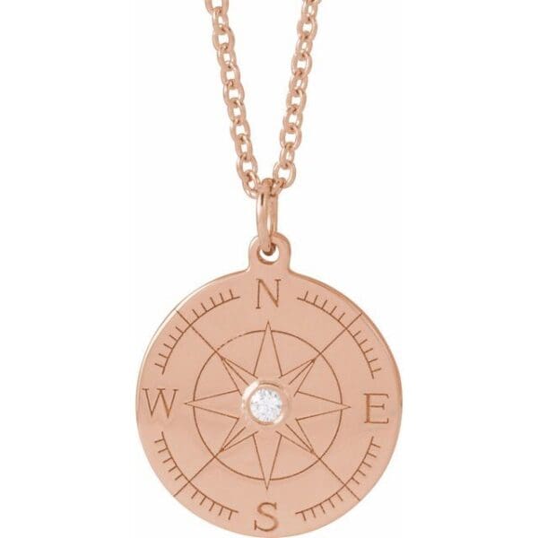 14K Yellow .015 CT Natural Diamond Compass Pendant