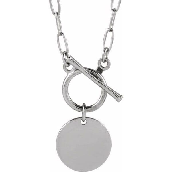 14K White Engravable Heart Toggle 18" Necklace