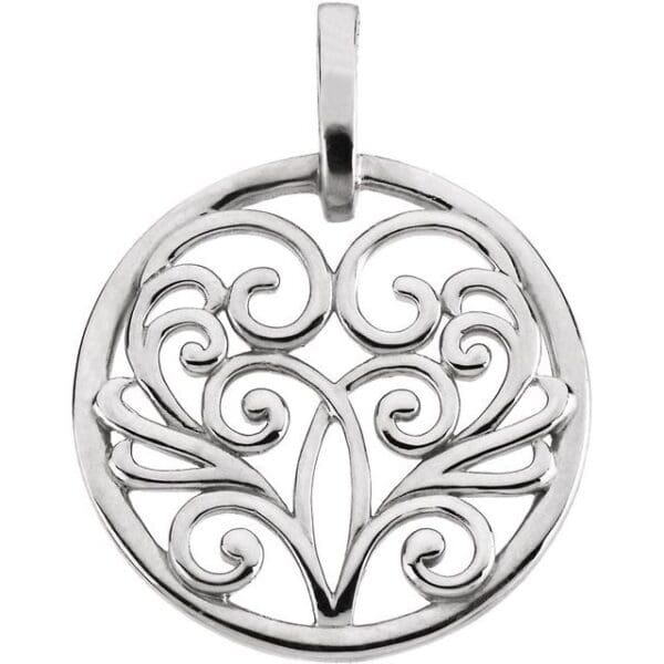 14K White Filigree Pendant