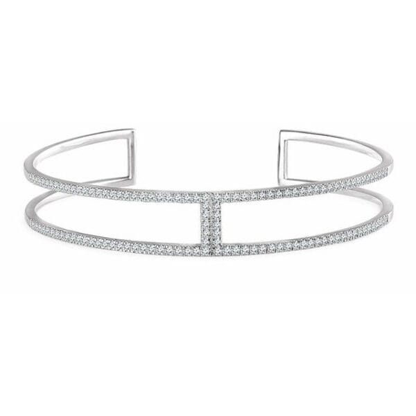 14K White 3/4 CTW Natural Diamond Cuff 6" Bracelet