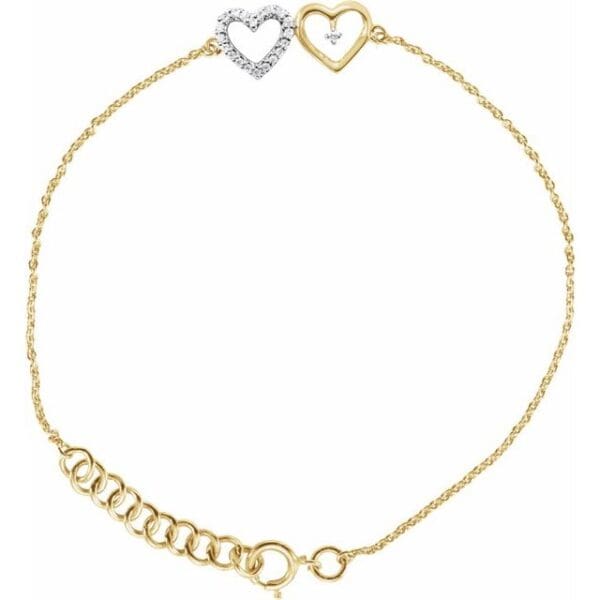 10K Yellow .07 CTW Natural Diamond Double Heart 6-7" Bracelet