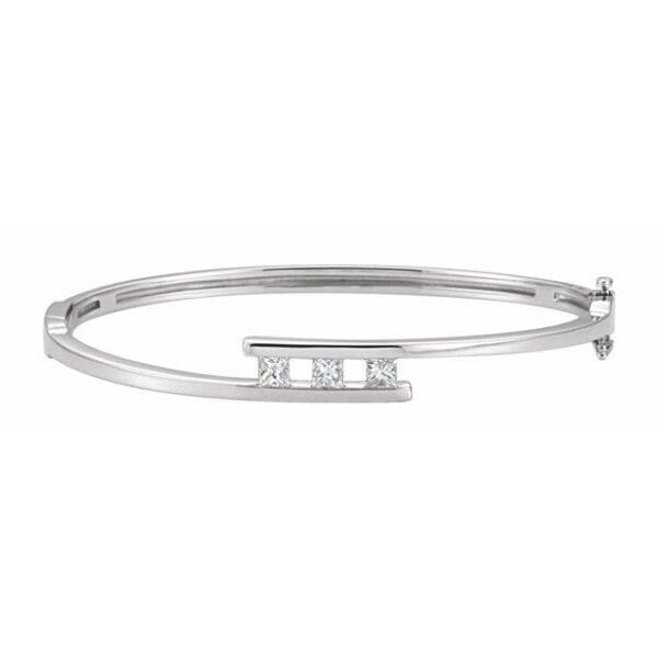 14K White  3.2 mm Square Three-Stone Bangle 6 1/2" Bracelet Mounting