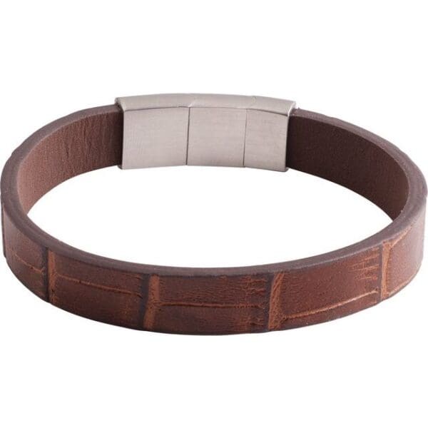 Stainless Steel 11 mm Black Leather 8" Bracelet