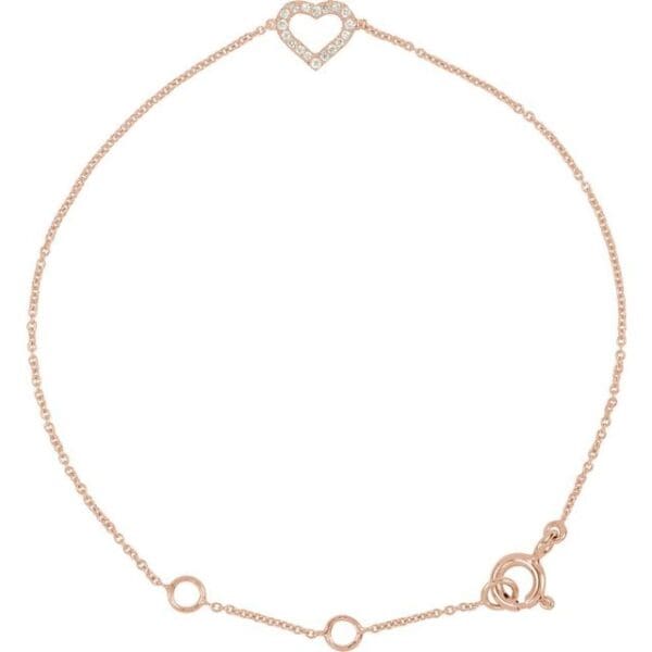 14K White .06 CTW Natural Diamond Heart 6-7" Bracelet