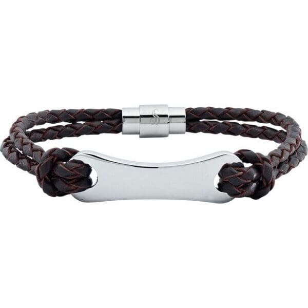 Stainless Steel 3 mm Black Leather 8" Bracelet
