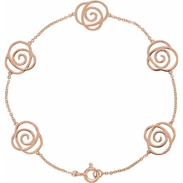 14K Rose Floral Station 7" Bracelet