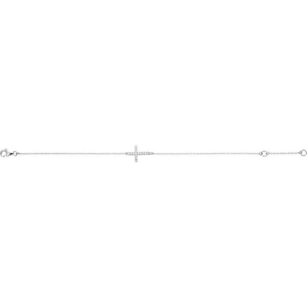 14K White 1/5 CTW Natural Diamond Sideways Cross 7-8" Bracelet