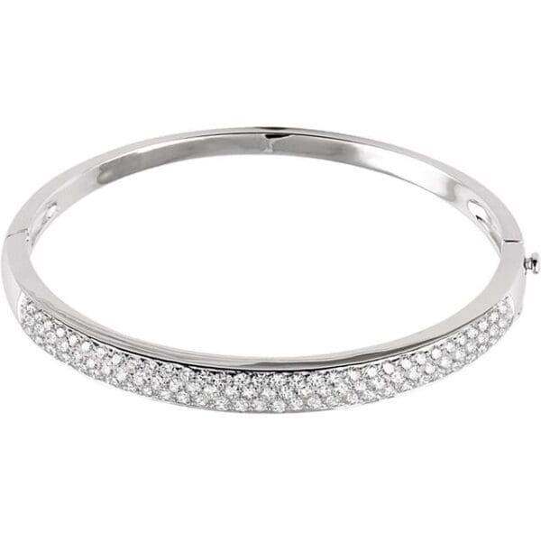 14K White 3 CTW Natural Diamond Pavé Bangle 7" Bracelet