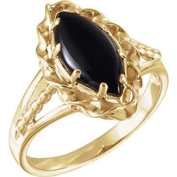 14K Yellow Natural Onyx Rope Ring