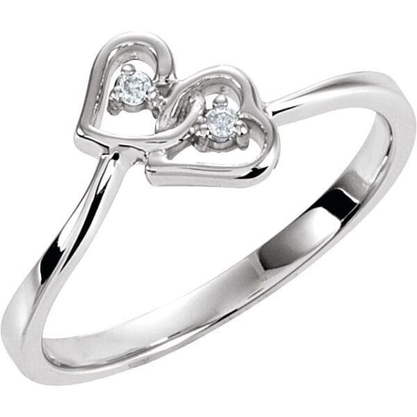 14K White .02 CTW Natural Diamond Double Heart Ring
