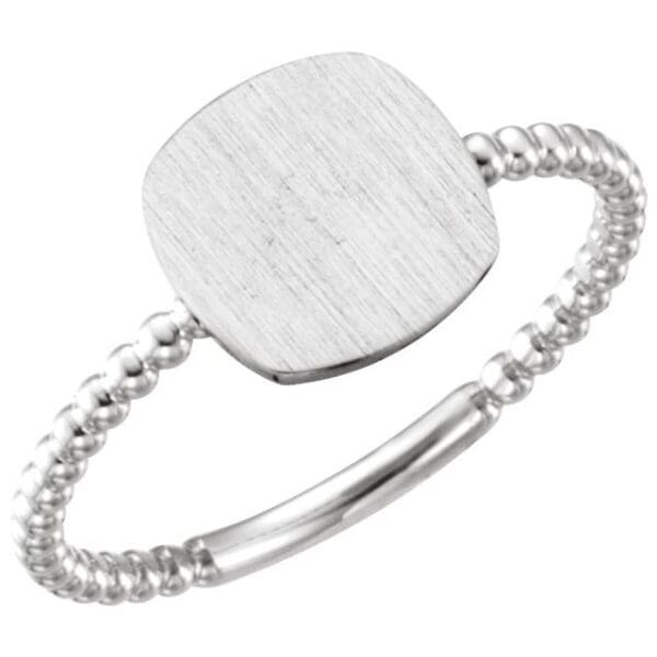 14K White Be Posh® Engravable Beaded Signet Ring
