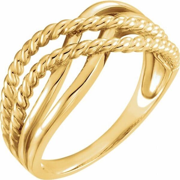 14K White Rope Criss-Cross Ring