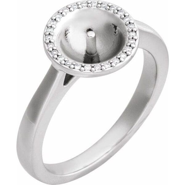 14K White Halo-Style Ring Mounting for 6 mm Pearl