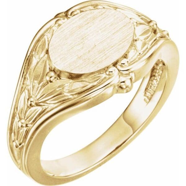 14K White 10x8 mm Oval Signet Ring