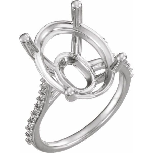 14K White 14x12 mm Oval Accented Ring Mounting