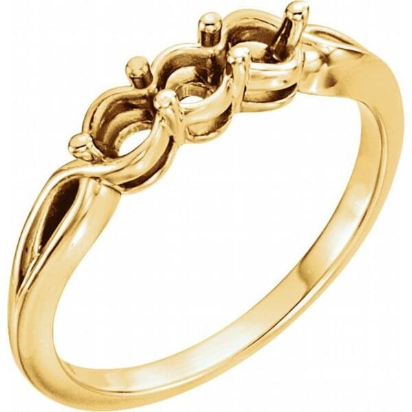 14K White 2.8 mm Round Three-Stone Ring Mounting