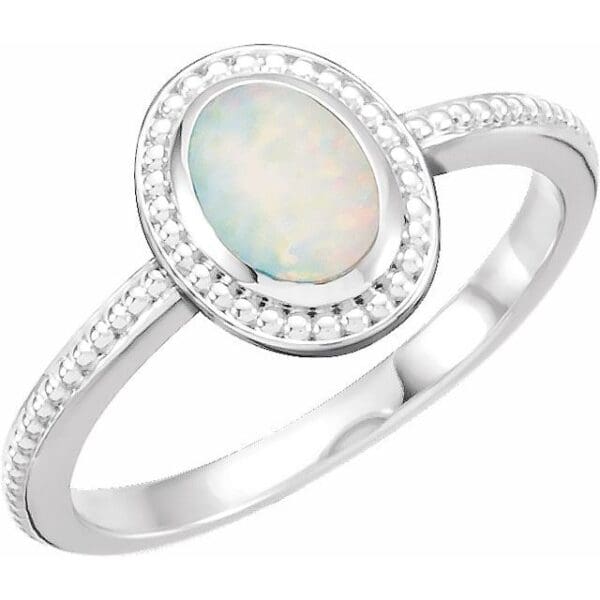 Sterling Silver 7x5 mm Oval Beaded Cabochon Ring Mounting