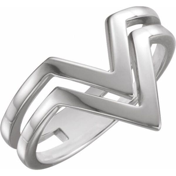 14K White Double V Ring
