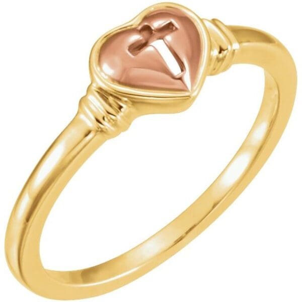 10K Yellow & Rose Heart & Cross Ring