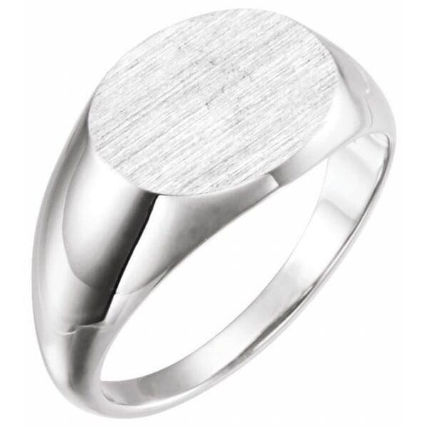 14K White 14x12 mm Oval Signet Ring
