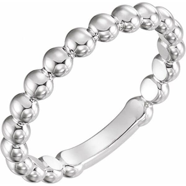 14K White 2 mm Stackable Beaded Ring