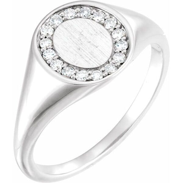14K White 1.3 mm Round Halo-Style Signet Ring Mounting
