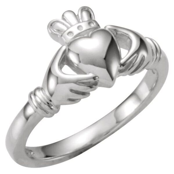 10K White Claddagh Ring