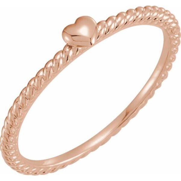 14K White Heart Rope Ring