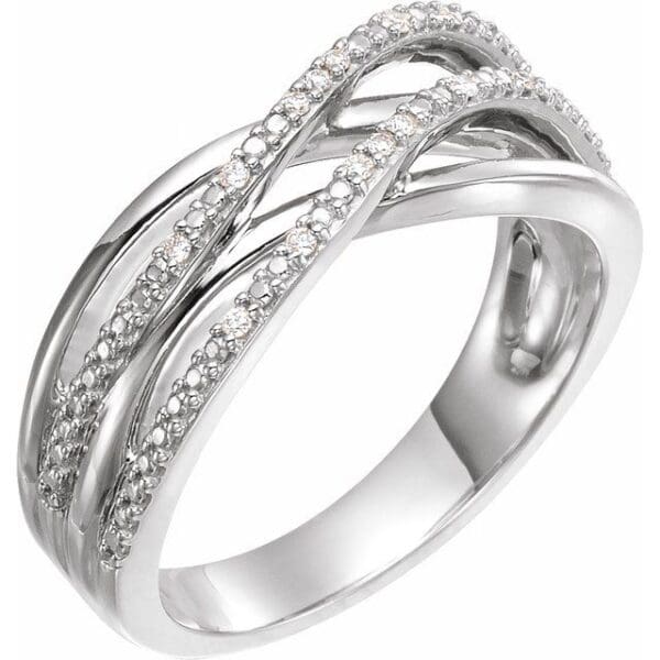 14K White .06 CTW Natural Diamond Criss-Cross Ring