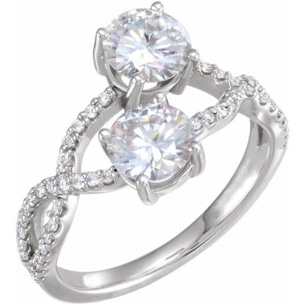 14K White 6 mm Forever One™ Lab-Grown Moissanite & 1/5 CTW Natural Diamond Ring