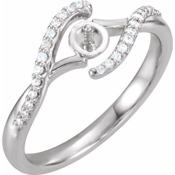 14K White 1/10 CTW Natural Diamond Semi-Set Ring for 5 mm Pearl