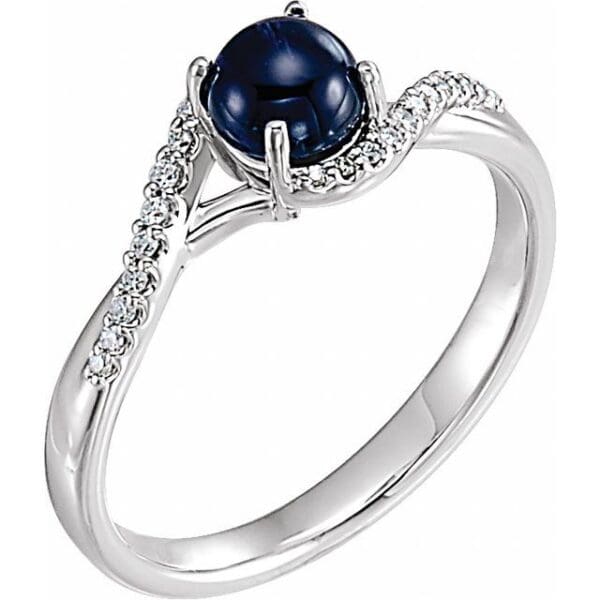 14K White Natural Blue Sapphire & .07 CTW Natural Diamond Ring